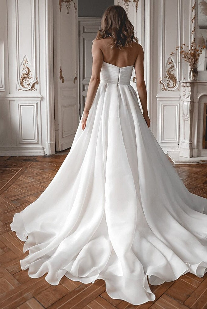 A-Line Off the Shoulder White Wedding Dress with Slit