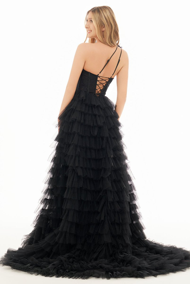 Kinsley | A Line One Shoulder Tiered Long Prom Dress