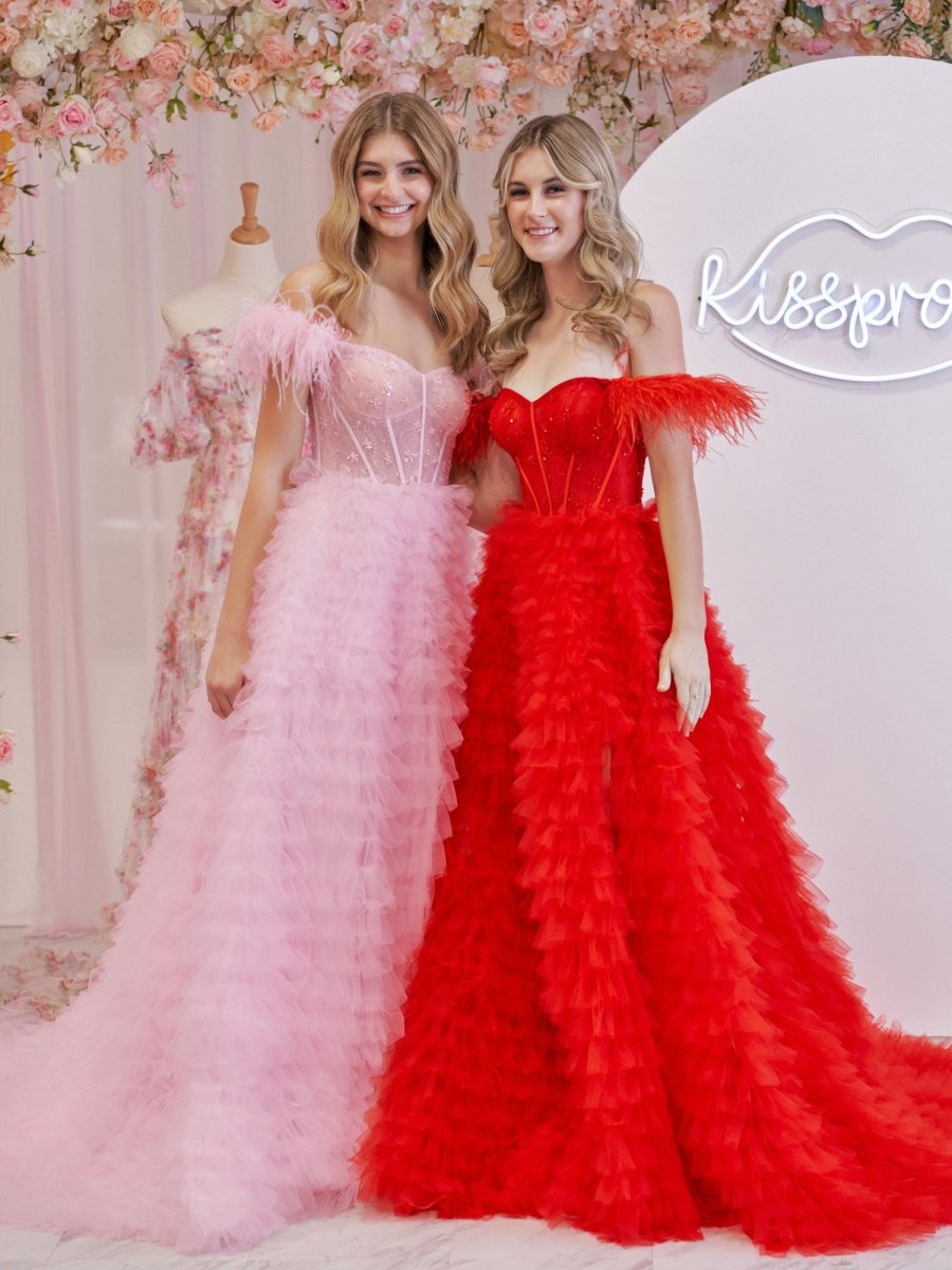 Enchanting Off-the-Shoulder Tiered Tulle Prom Dress with Sequin Lace and Cutout Details main image 1