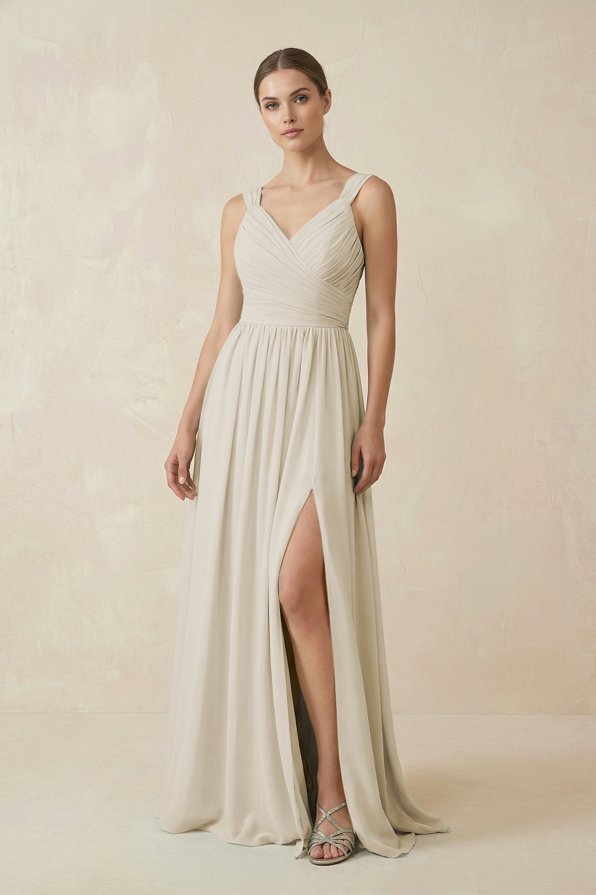 A-Line Pleated Chiffon Long Bridesmaid Dress in Dove Gray, Dove Gray / 18 A-Line Pleated Chiffon Long Bridesmaid Dress in Dove Gray, Dove Gray / 18
