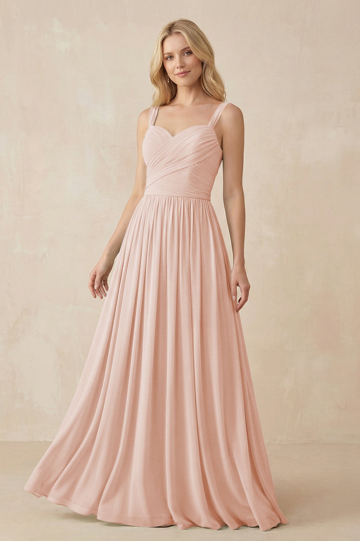 a line pleated chiffon floor length dress KissProm A-Line Long Bridesmaid in Pale Blush, Pale Blush / 4 prod:new Size:8 - 10 Sleeveless;Back Style Cocktail Dress Blue Work