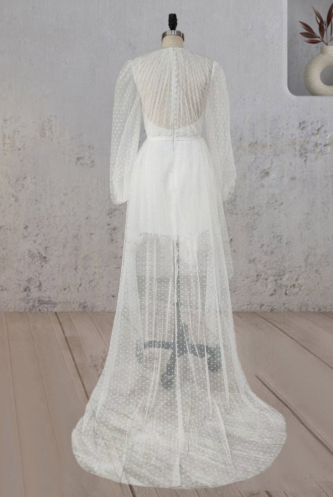 A-Line Polka Dot Illusion Charm Asymmetrical Wedding Dress