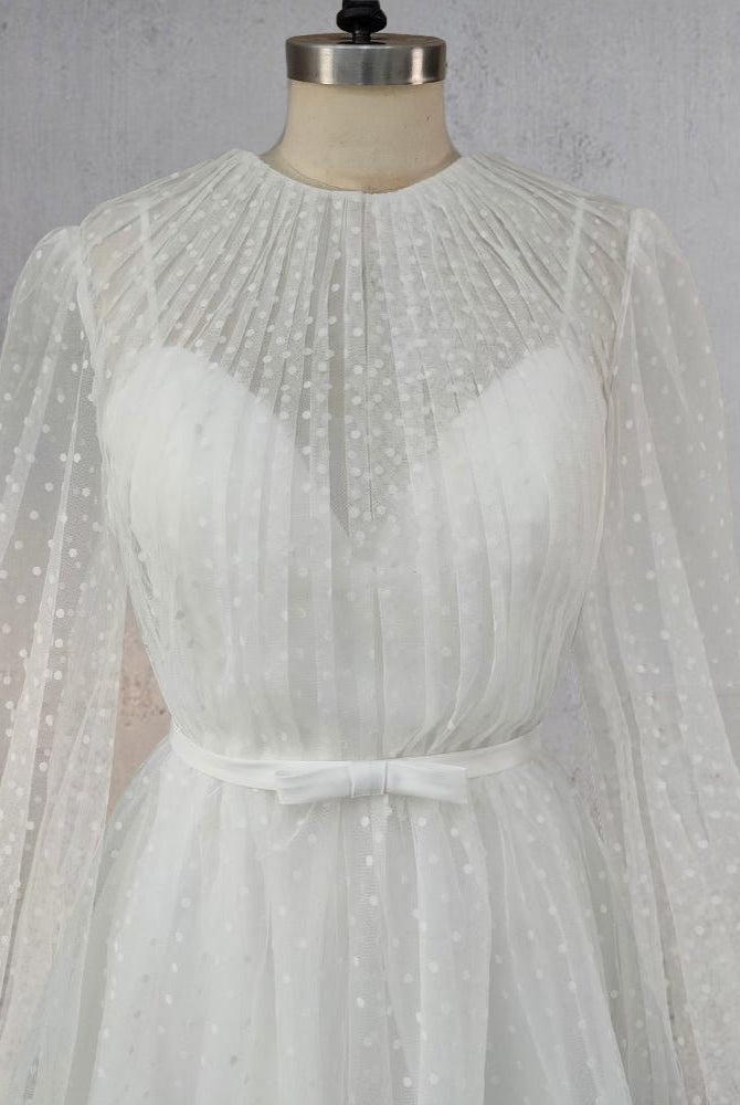 A-Line Polka Dot Illusion Charm Asymmetrical Wedding Dress