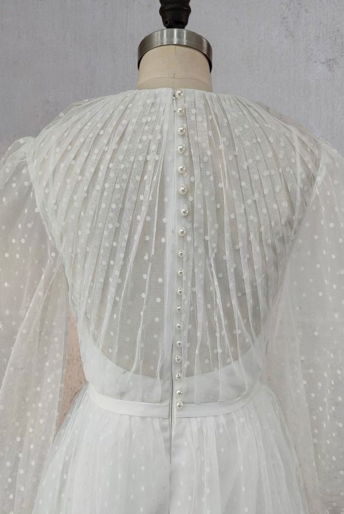 A-Line Polka Dot Illusion Charm Asymmetrical Wedding Dress
