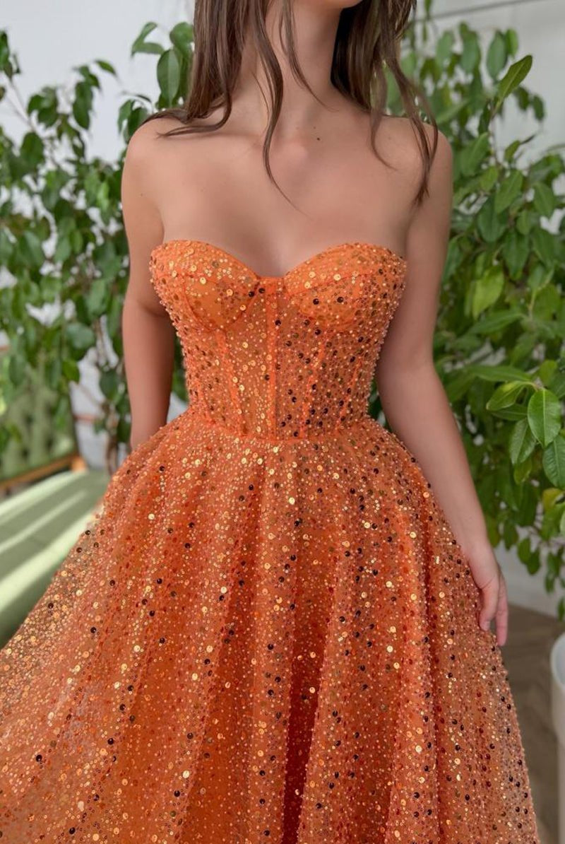Melina | A - Line Prom Dresses Sparkle & Shine Dress Cocktail Party Floor Length Sleeveless Sweetheart Lace with Sequin - KissProm