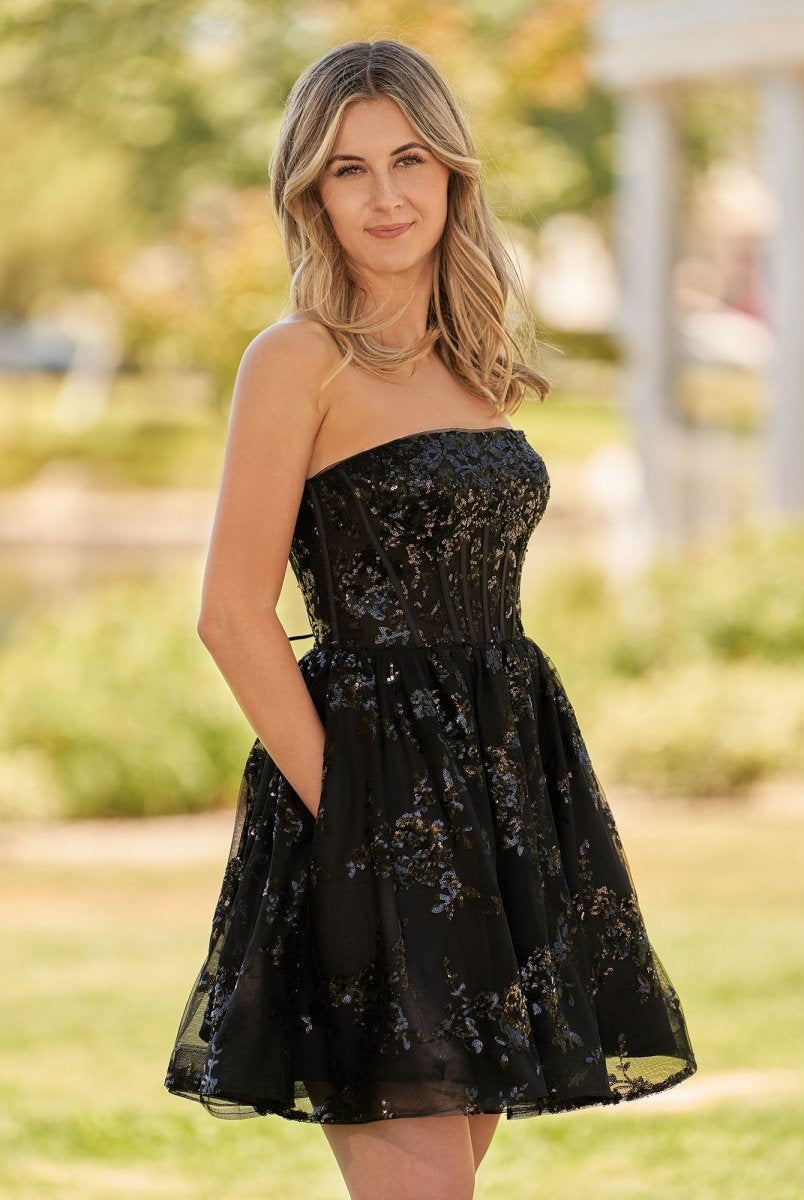 Ivette | A - Line Red Short Homecoming Dress with Sequins - KissProm