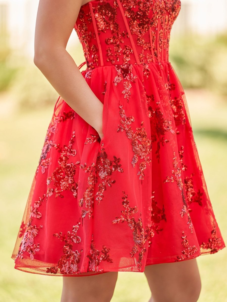 Ivette | A - Line Red Short Homecoming Dress with Sequins - KissProm