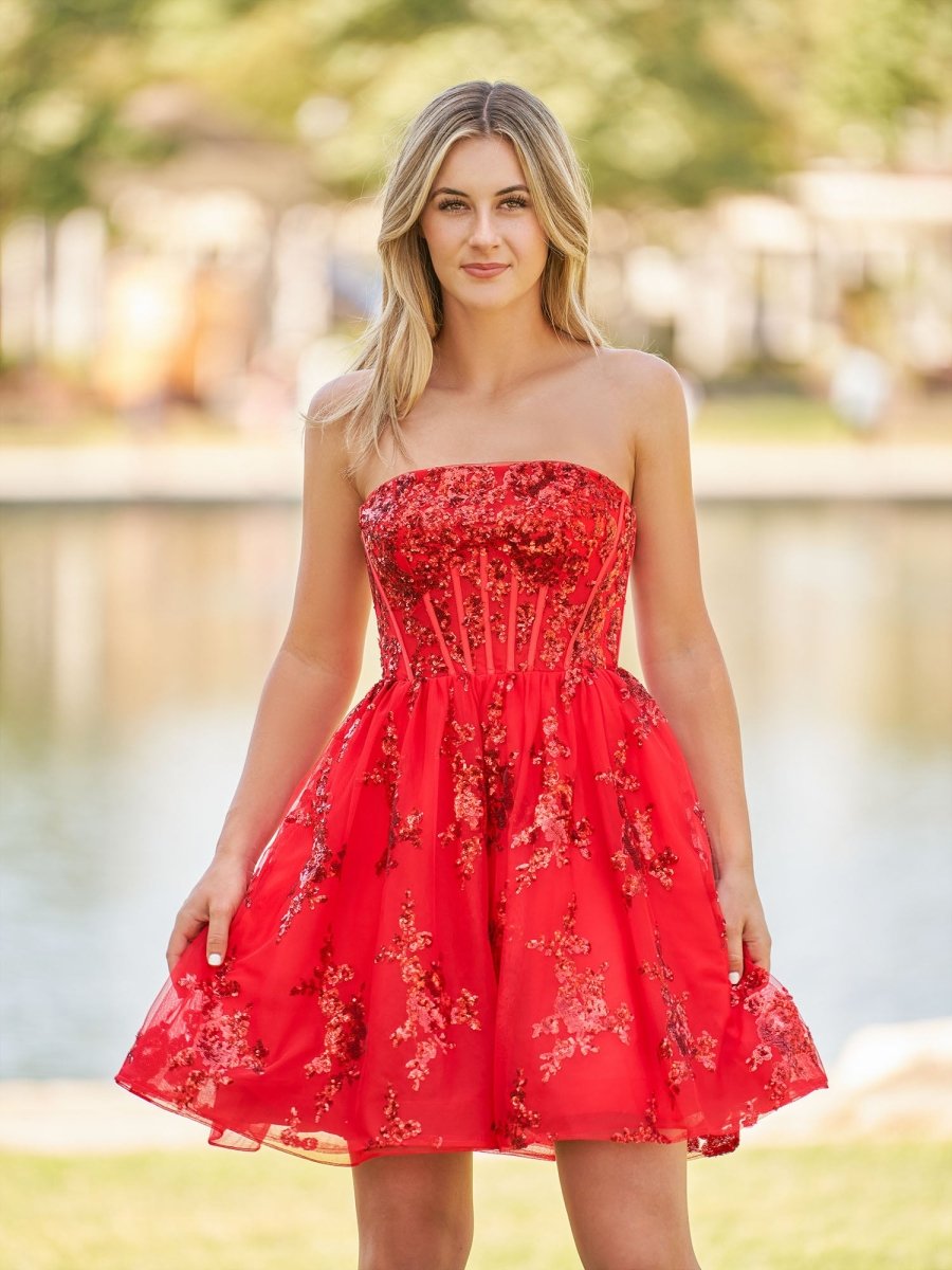 Ivette | A - Line Red Short Homecoming Dress with Sequins - KissProm
