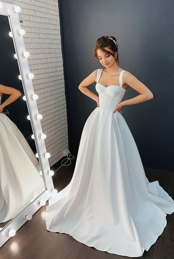 Ginevra | A-line Off-the-Shoulder Sleeveless Satin Simple Bride Wedding Dress