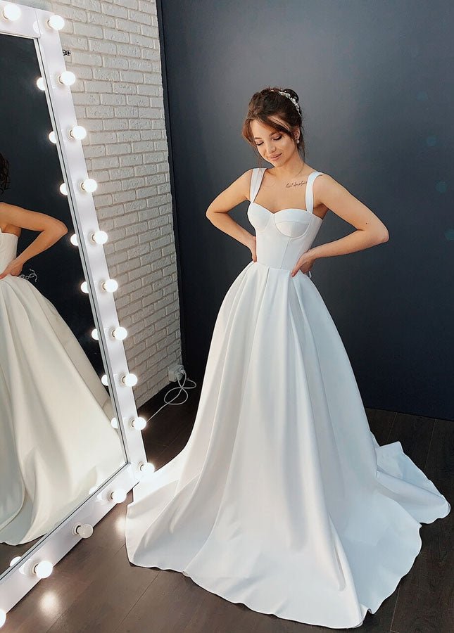 Ginevra | A-line Off-the-Shoulder Sleeveless Satin Simple Bride Wedding Dress
