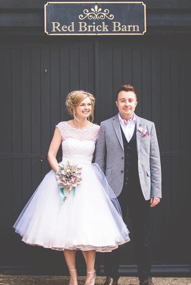 A-Line Short Sleeveless Bell Cap Bat Ribbon Zipper Tulle Lace Dress