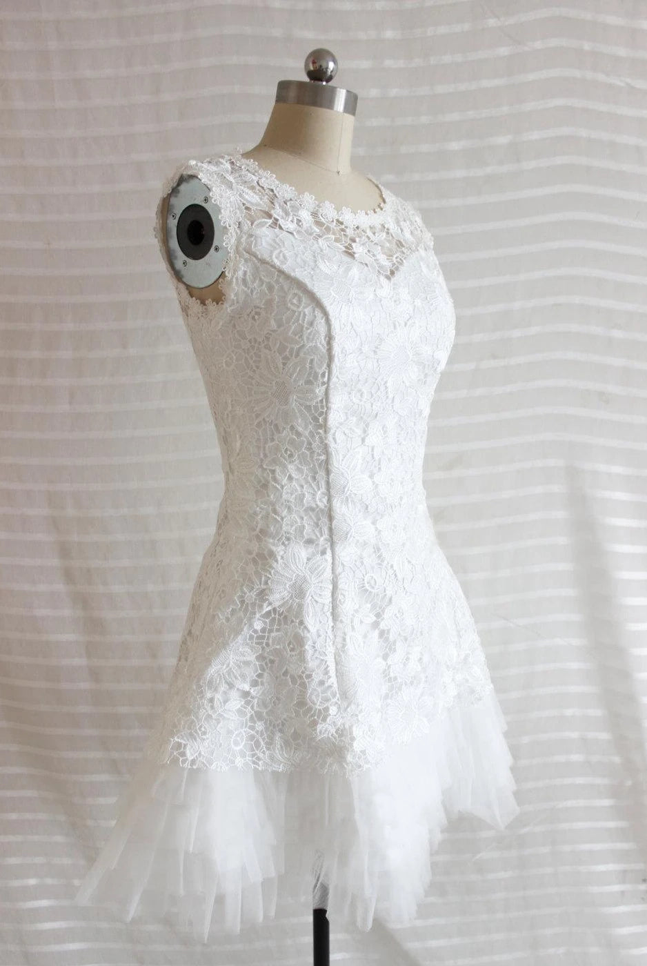 A-Line Short Tulle Lace Satin Weddig Dress