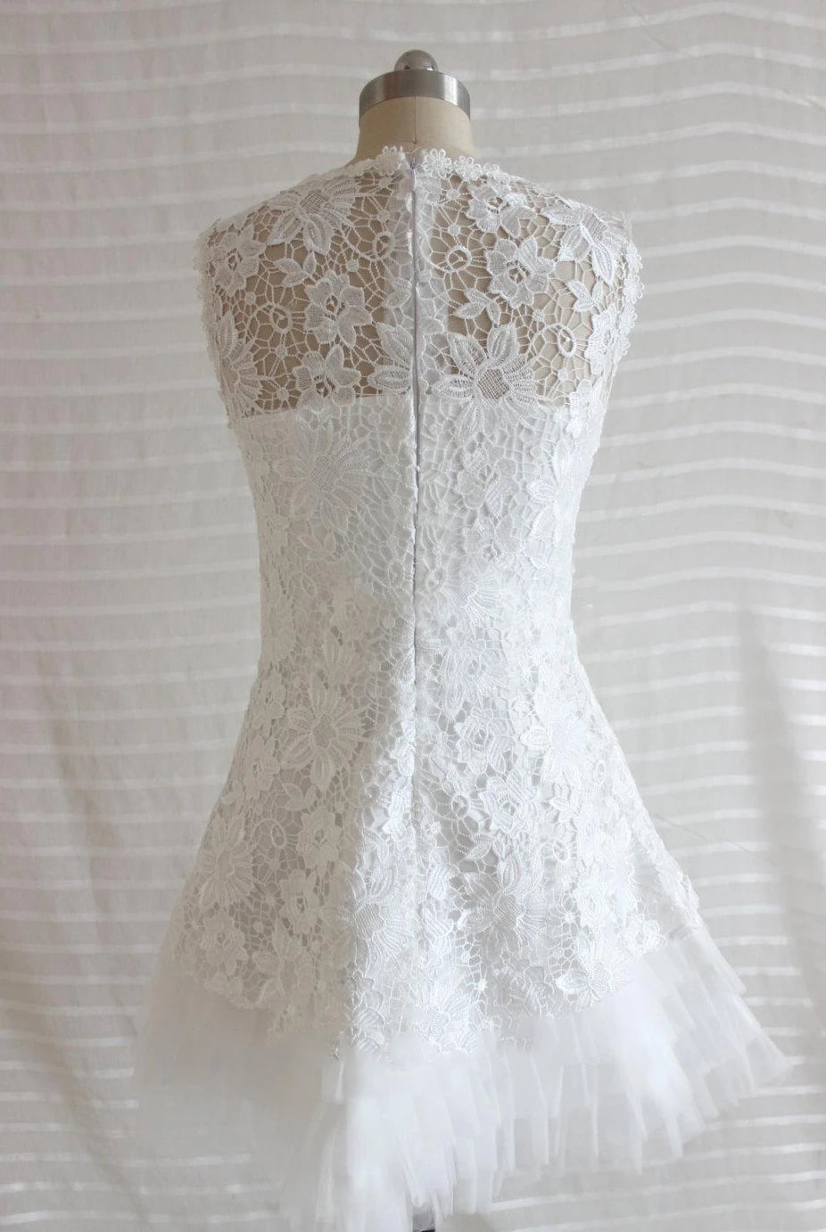 A-Line Short Tulle Lace Satin Weddig Dress