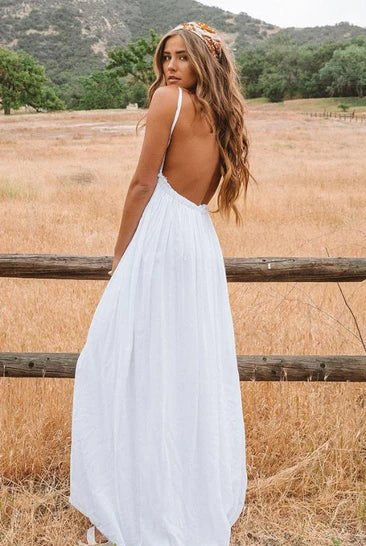 A Line Spaghetti Chiffon Lace Floor-length Sleeveless Wedding Dress