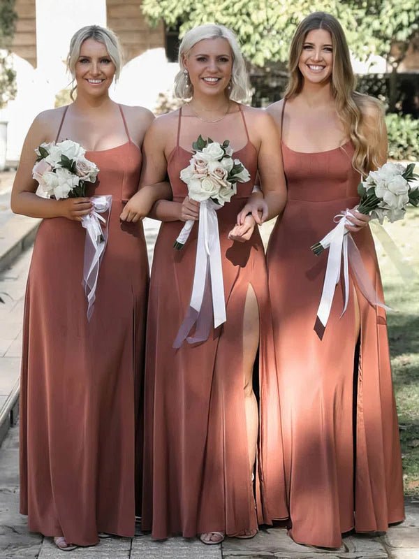 Simple Criss - Cross Straps Back Dusty Rose Bridesmaid Dress - KissProm