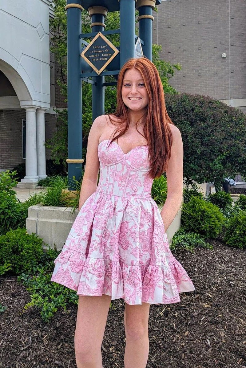 Thora | A-Line Strapless Blue Satin Short Homecoming Dresses