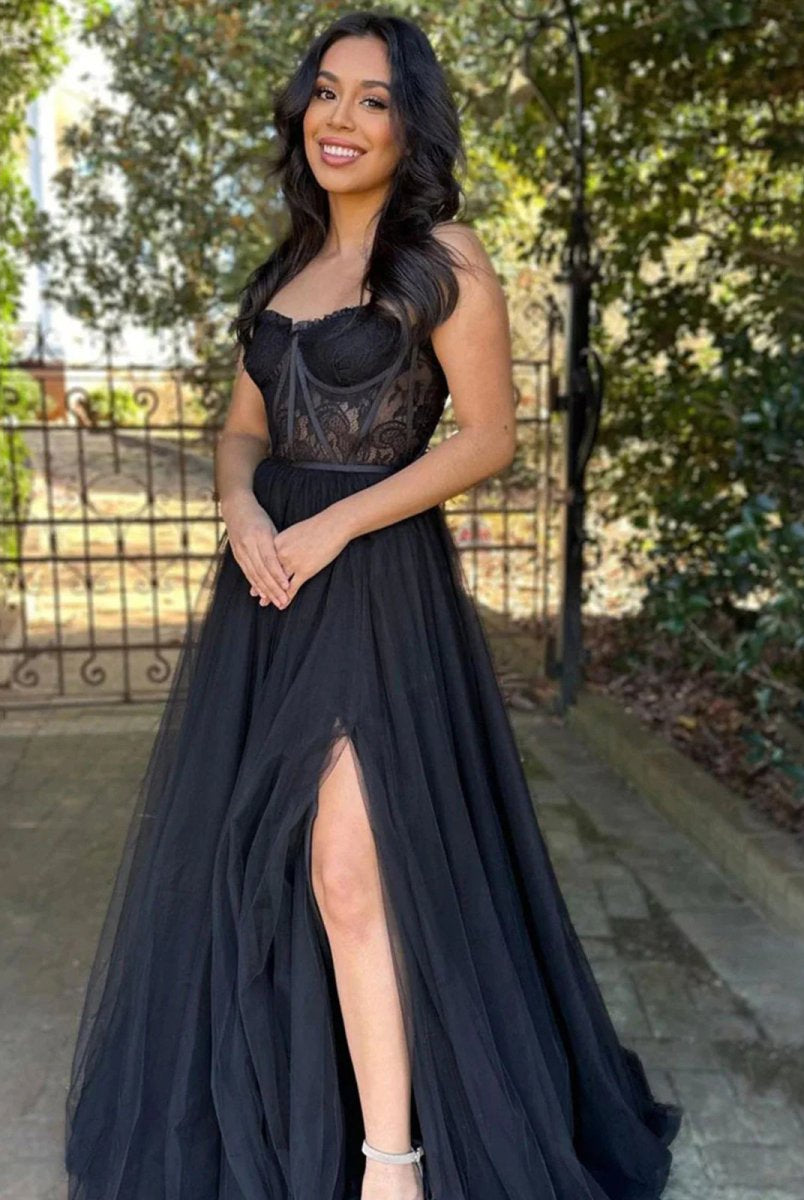 Talia |A Line Sweetheart Corset Tulle Prom Dress with Slit