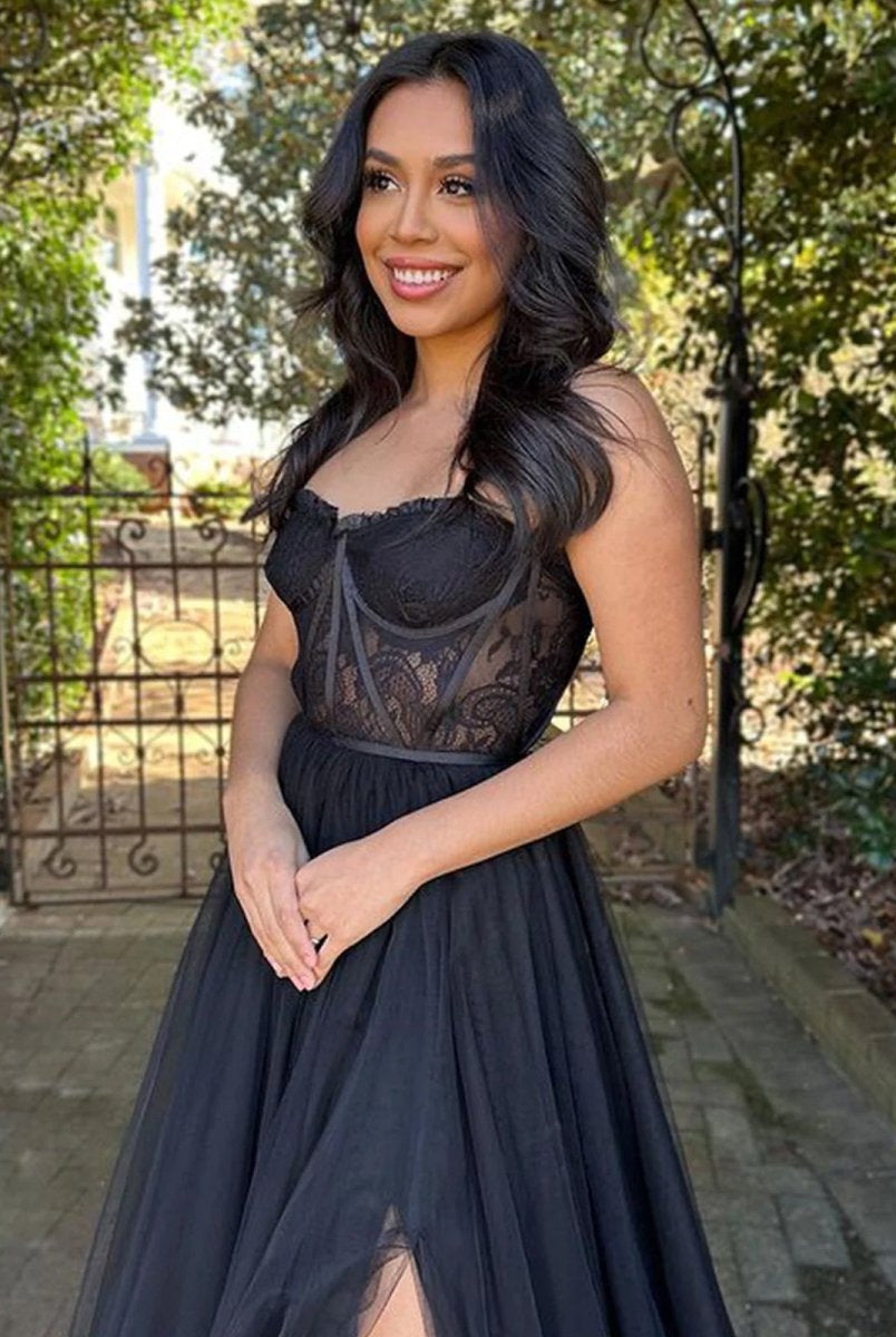 Talia |A Line Sweetheart Corset Tulle Prom Dress with Slit