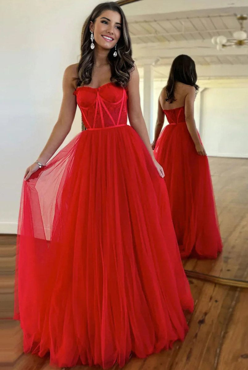 Talia |A Line Sweetheart Corset Tulle Prom Dress with Slit