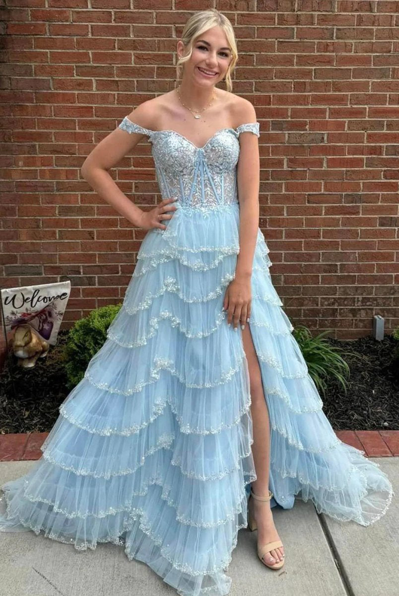 Scout | A-Line Sweetheart Champagne Tulle Prom Dresses with Appliques