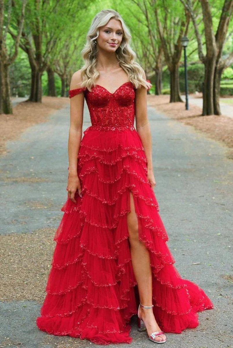 Scout | A-Line Sweetheart Champagne Tulle Prom Dresses with Appliques