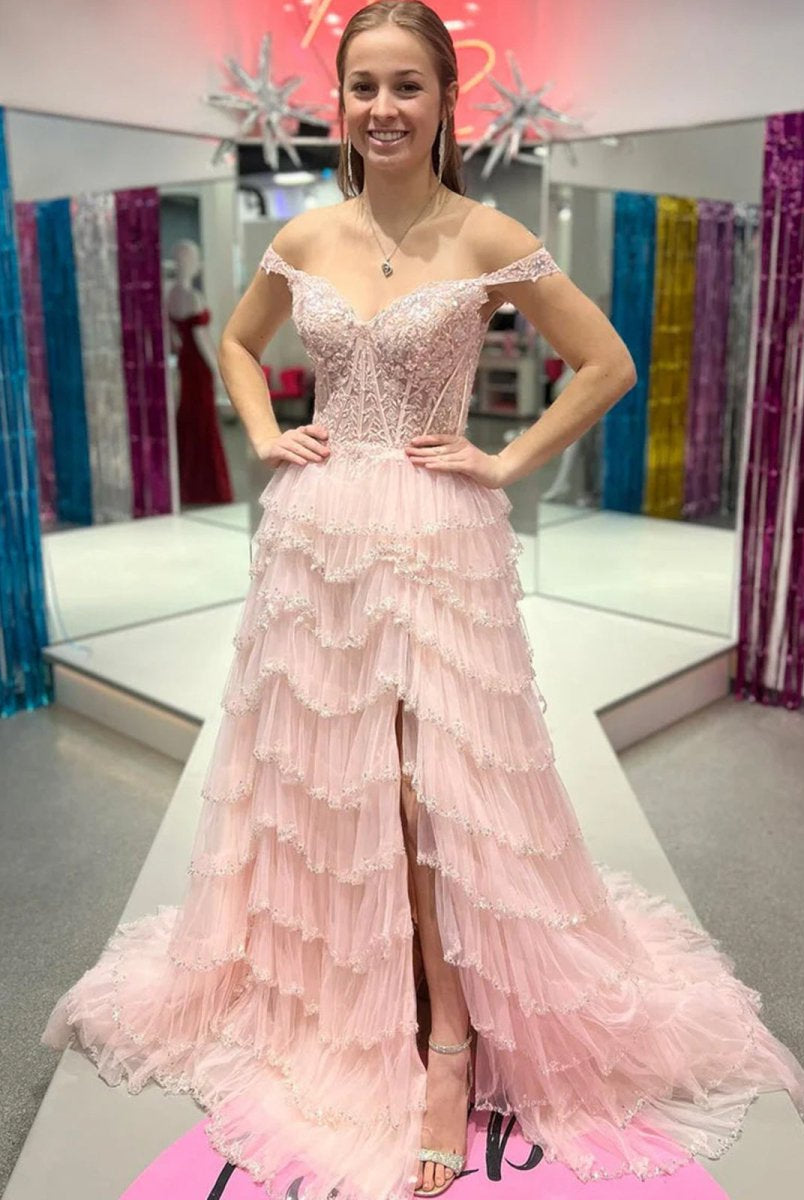 Scout | A-Line Sweetheart Champagne Tulle Prom Dresses with Appliques