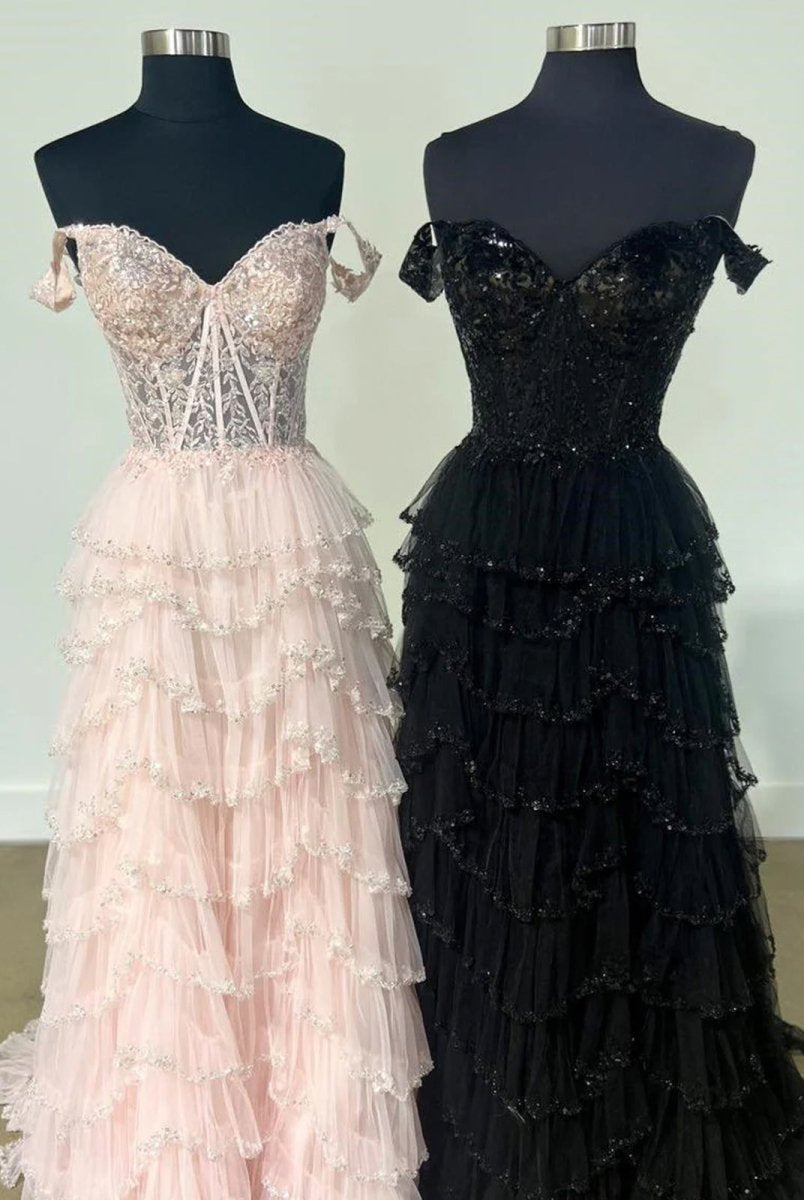 Scout | A-Line Sweetheart Champagne Tulle Prom Dresses with Appliques