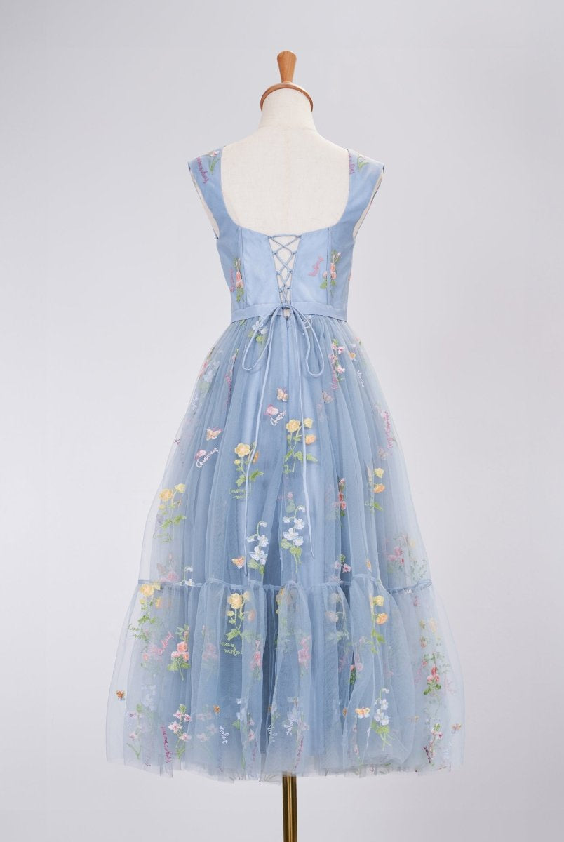 A Line Sweetheart Dusty Blue Long Prom Dress with Embroidery