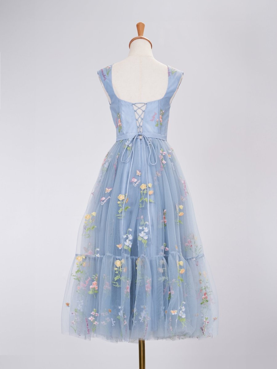 A Line Sweetheart Dusty Blue Long Prom Dress with Embroidery