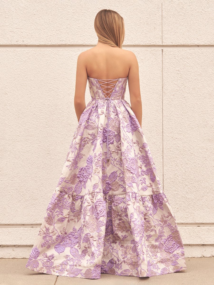 KissProm-Delice Lavender A-Line Sweetheart Floral Printed Long Prom Dresses