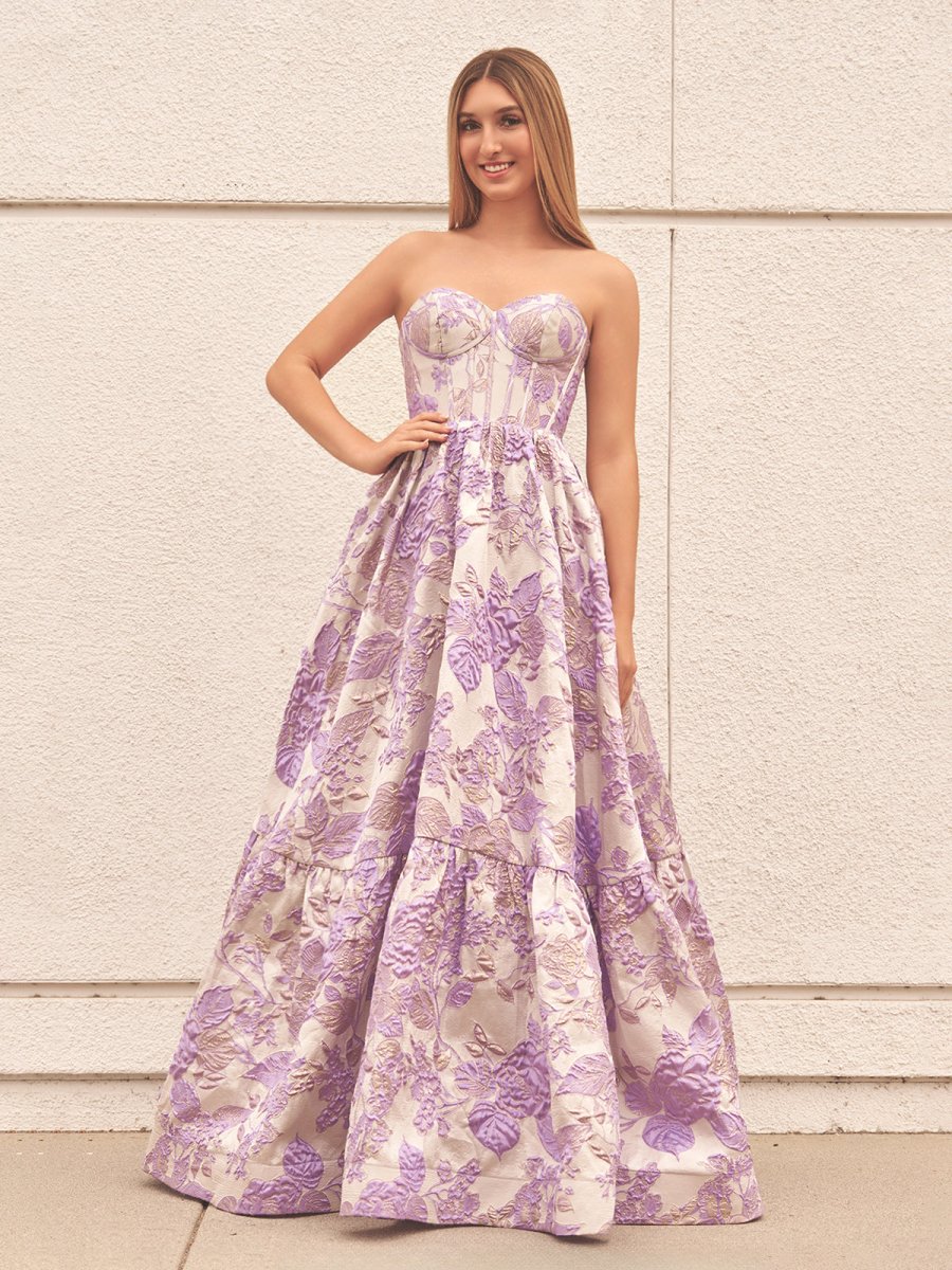 KissProm-Delice Lavender A-Line Sweetheart Floral Printed Long Prom Dresses