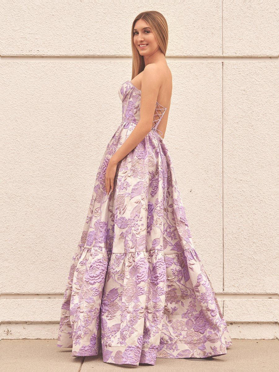KissProm-Delice Lavender A-Line Sweetheart Floral Printed Long Prom Dresses