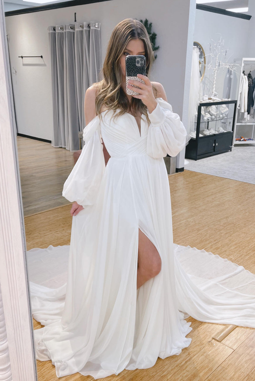Aisling | A-Line Sweetheart Long Sleeves Chiffon Sweep Train Wedding Dress