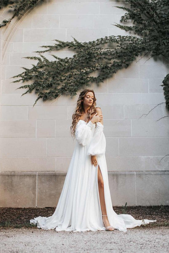 Aisling | A-Line Sweetheart Long Sleeves Chiffon Sweep Train Wedding Dress