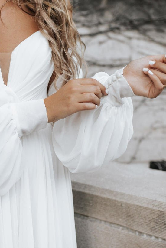 Aisling | A-Line Sweetheart Long Sleeves Chiffon Sweep Train Wedding Dress