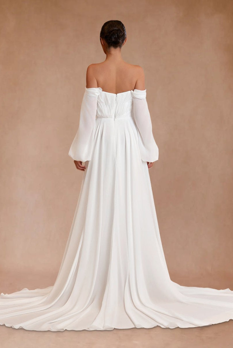 Aisling | A-Line Sweetheart Long Sleeves Chiffon Sweep Train Wedding Dress