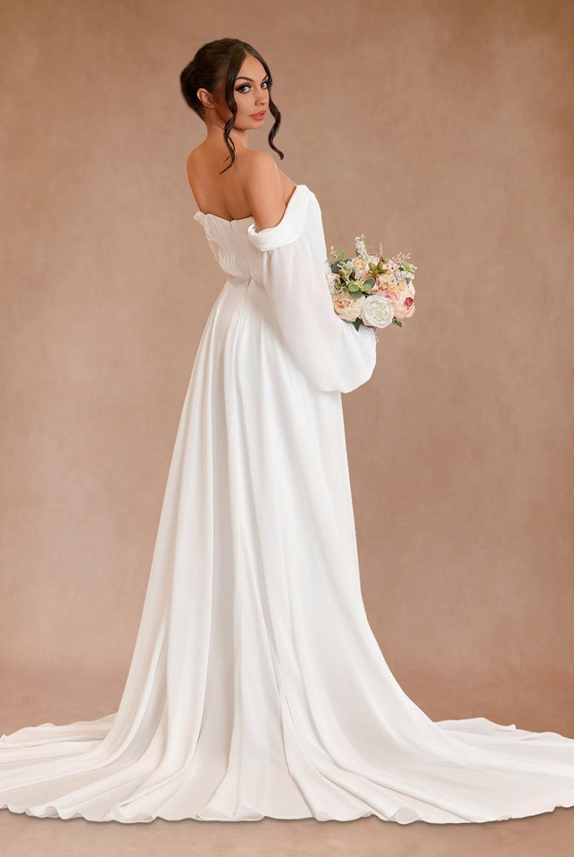 Aisling | A-Line Sweetheart Long Sleeves Chiffon Sweep Train Wedding Dress