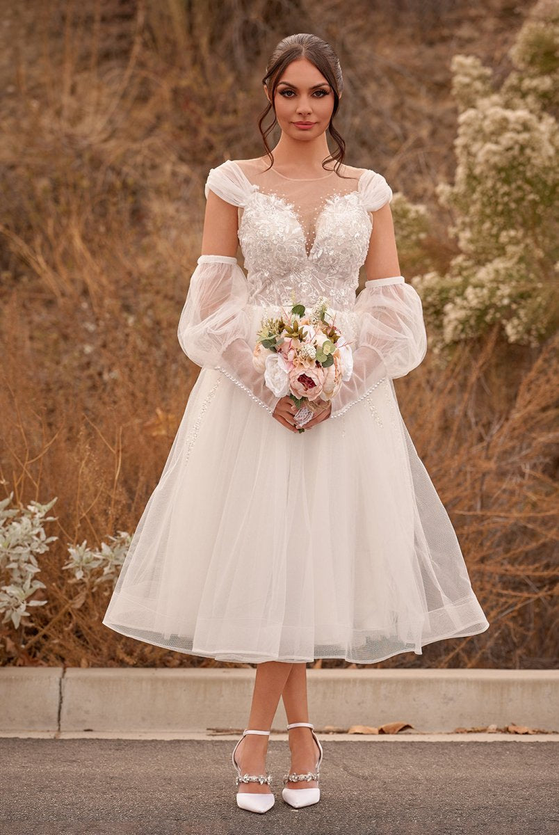 A-Line Sweetheart Long Sleeves Elegant Tulle Wedding Dresses With Appliques Lace