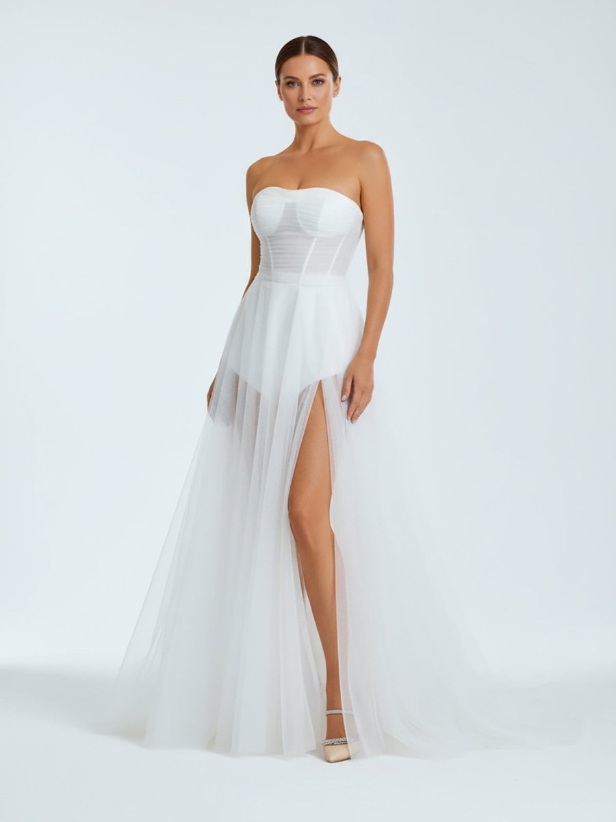 A-line Sweetheart Tulle High Split Bohemian Wedding Dresses A-line Sweetheart Tulle High Split Bohemian Wedding Dresses