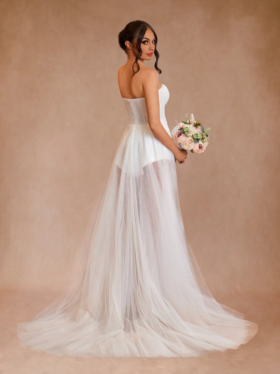 A-line Sweetheart Tulle High Split Bohemian Wedding Dresses