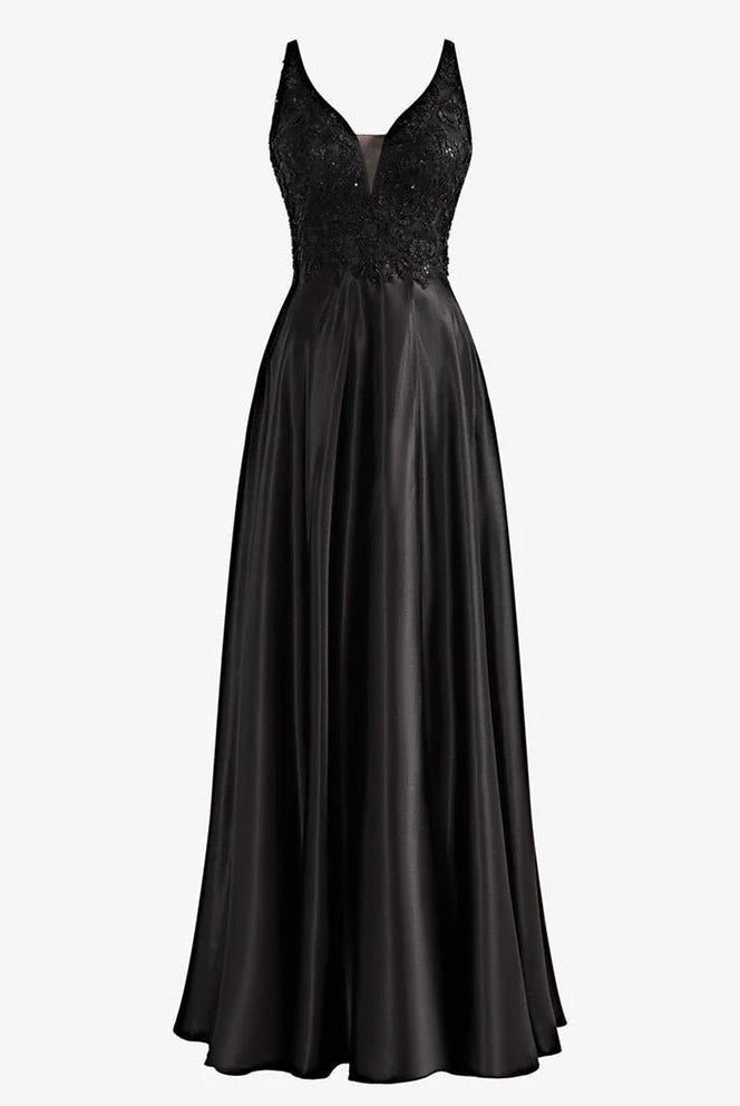 Colette |A-Line V-Neck Satin Prom Dress with Slit