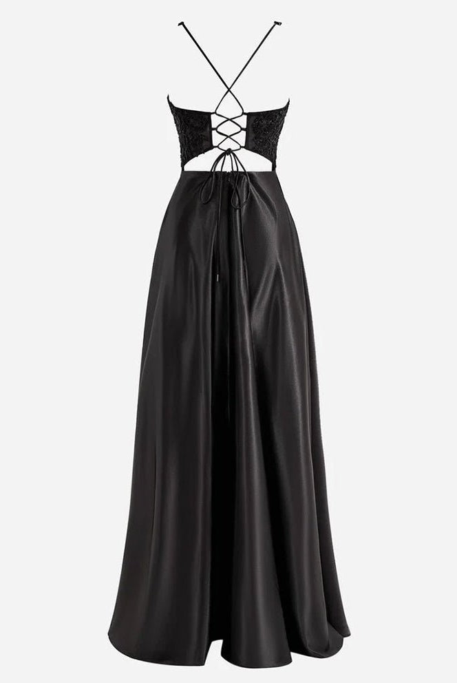 Colette |A-Line V-Neck Satin Prom Dress with Slit
