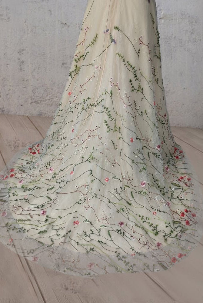 Diva | A-Line V Neck Sleeveless Floral Enchantment Boho Wedding Dress