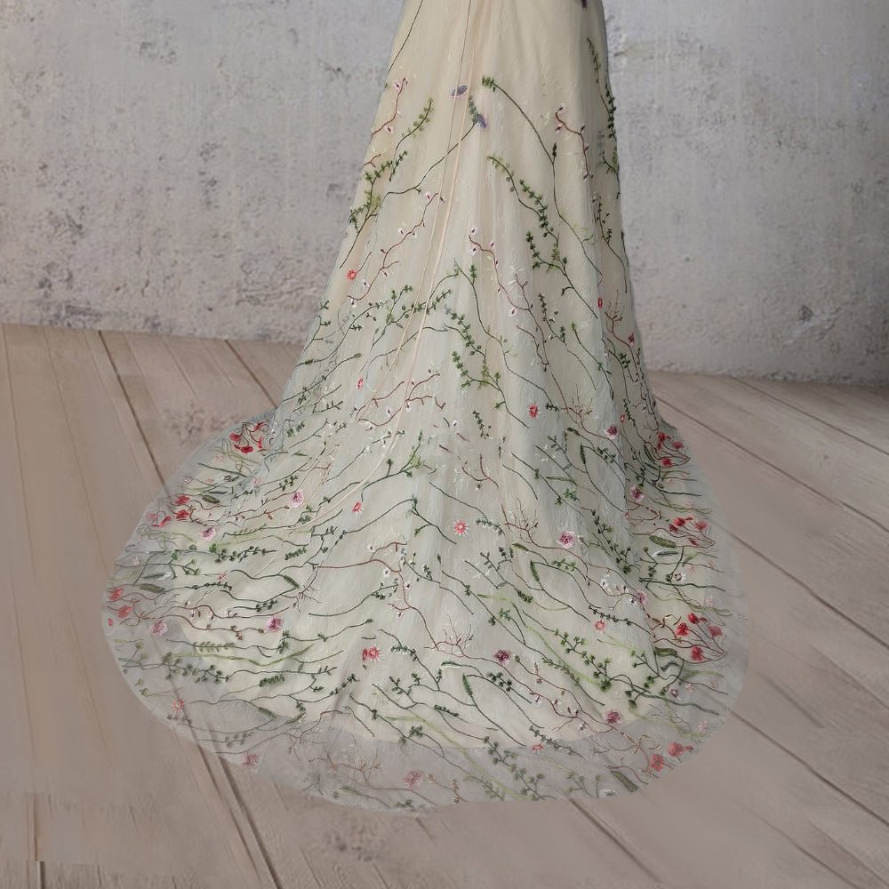 Diva | A-Line V Neck Sleeveless Floral Enchantment Boho Wedding Dress