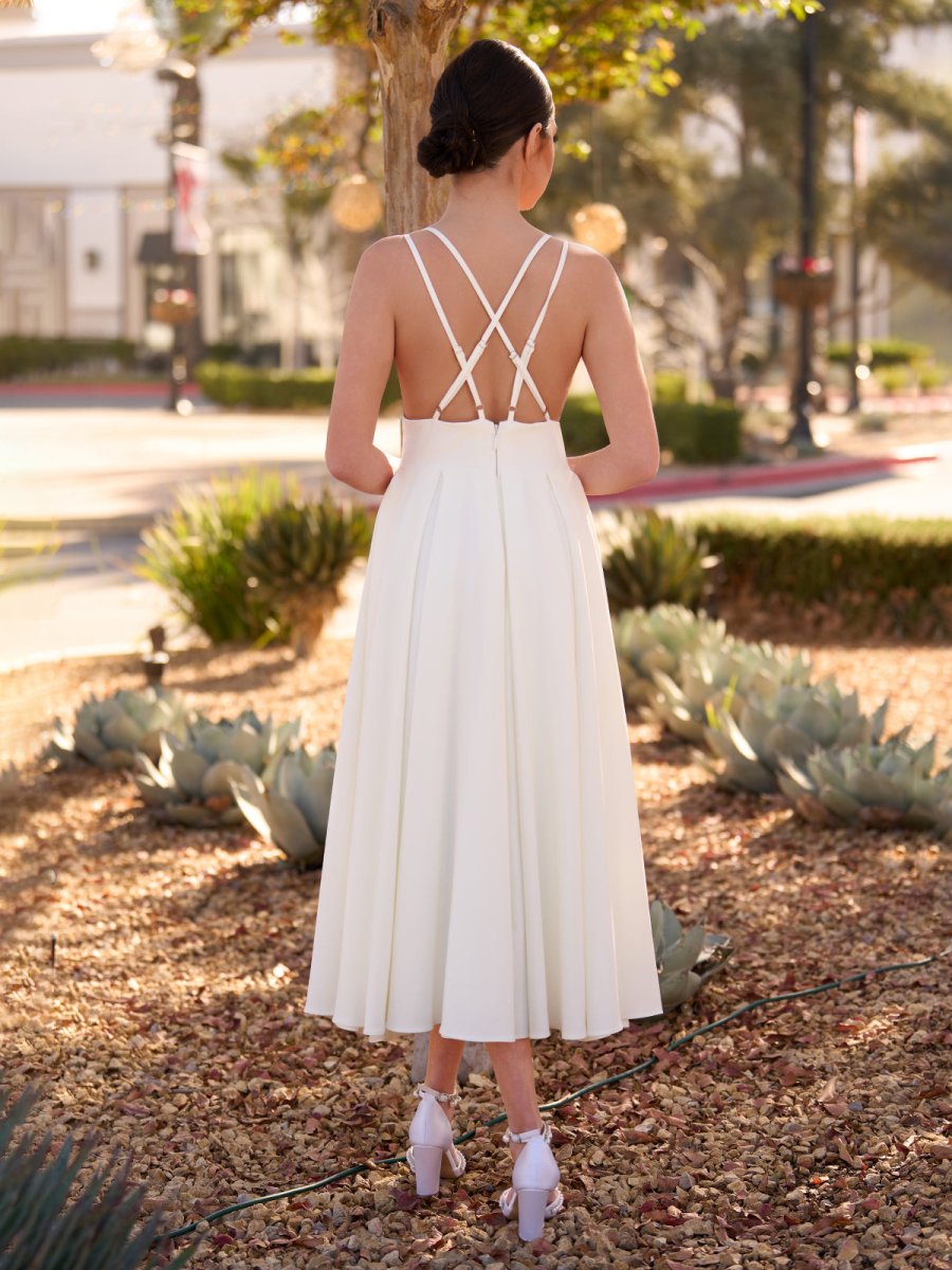 A-Line V-Neck Sleeveless Satin Knee-Length Wedding Dress