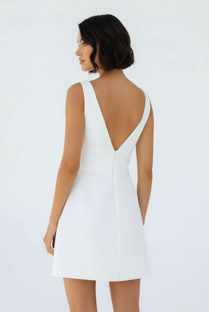 Tayana | A - Line V - Neck Sleeveless Short Mini Satin Wedding Dresses - KissProm