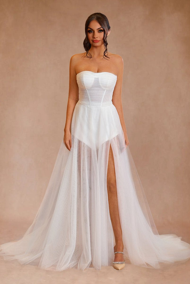 A-line Sweetheart Tulle High Split Bohemian Wedding Dresses