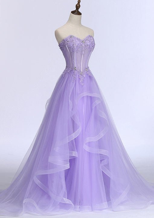 Ball Gown Princess Sweetheart Tulle Sweep Train Prom Dress With