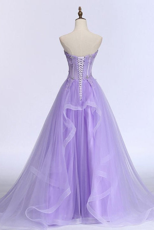 Kaitlyn | A-line Sweetheart Sleeveless Sweep Train Tulle Prom Dress With Beading Appliqued