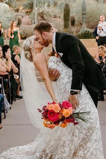 Bohemian A-Line Sweetheart Garden Lace Wedding Dress With Open Back And Appliques